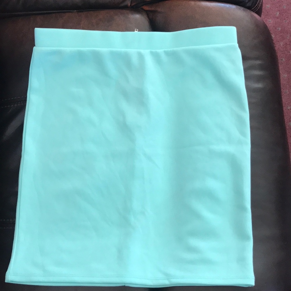 Bright baby blue tight mini skirt